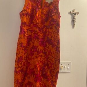 Michael KorVibrant Orange and Pink Sleeveless Dress